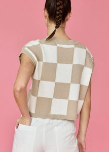 checkerboard, short sleeve sweater
