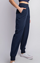 Load image into Gallery viewer, Navy poly/spandex joggers
