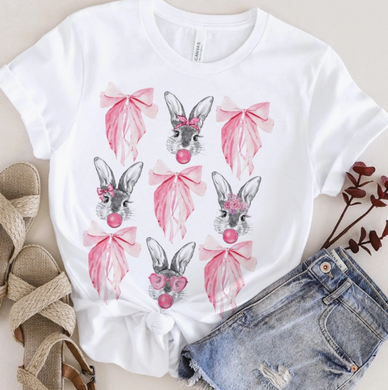 bunny bow pink bow easter white tee coquette sunglasses