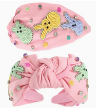 Load image into Gallery viewer, pink headband colorful seed bead peeps bunny rabbits
