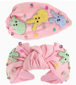 pink headband colorful seed bead peeps bunny rabbits