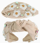 taupe daisy seed bead headband