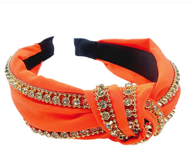 orange knotted headband gold rhinestone trim