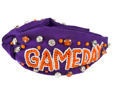 Purple & orange Clemson gameday seed bead headband