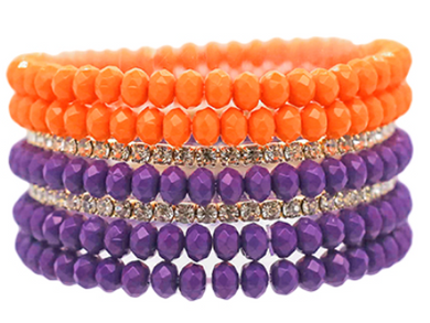 orange purple stretch rhinestone bracelet clemson gameday