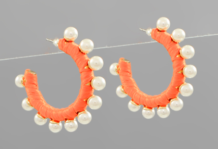 Orange pearl edge raffia wrapped hoops