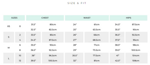 size chart for the green blouse puff sleeve 