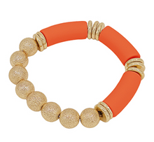 Load image into Gallery viewer, orange gold bead stretch bracelet
