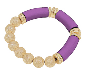 purple gold bead stretch bracelet