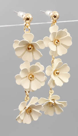 Ivory 3-Row Floral Earrings
