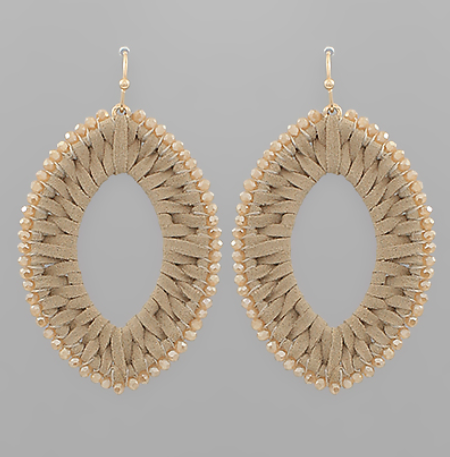 Glass Bead Trim Suede Earrings