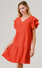 Load image into Gallery viewer, Orange Tiered Flutter Sleeve Dress
