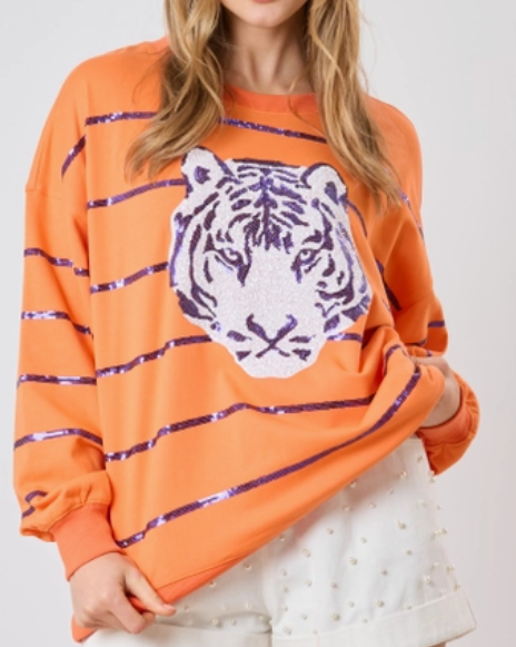 Clemson Tiger Head Striped Pullover