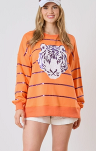 Clemson Tiger Head Striped Pullover