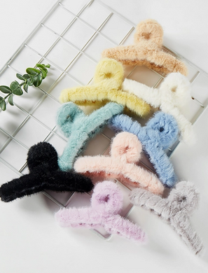 variety of fuzzy hair claw clips