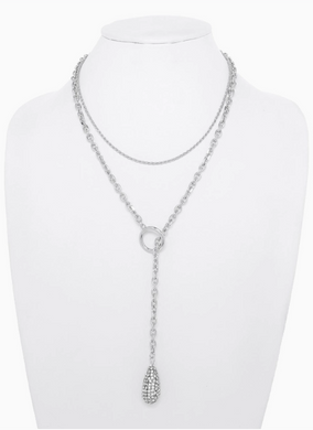 Silver Teardrop Lariat Necklace