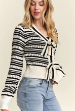 Load image into Gallery viewer, Black &amp; White Stripe/bow-front Sweater
