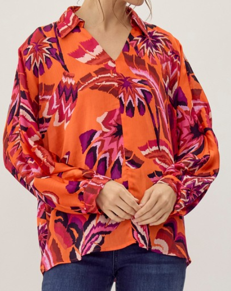 Orange/Purple Multi Satin Blouse