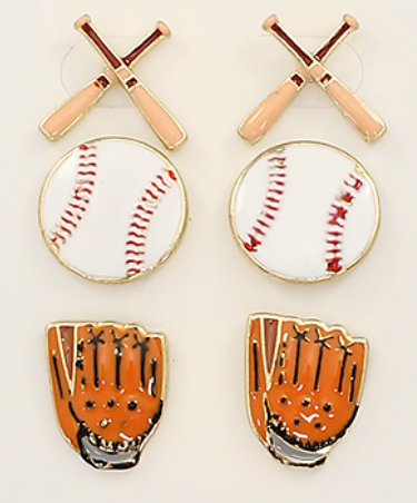3-Pack Baseball Earrings