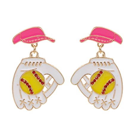 Pink & White Softball Glove/Visor Earrings