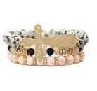3-Row Stone Bead Cross Bracelet