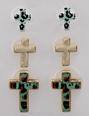 Leopard Print Cross Studs