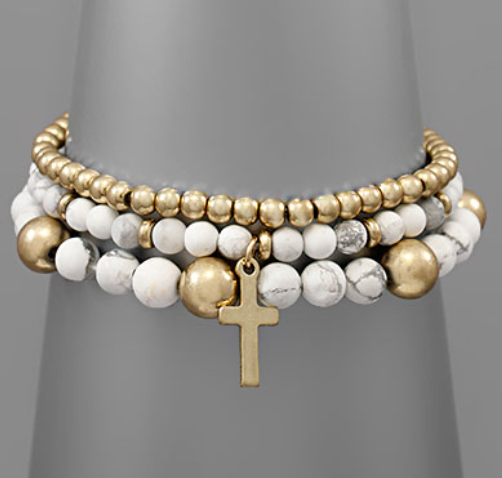 Cross Charm Stretch Bracelet Set