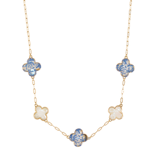 Chinoiserie & Shell Clover Necklace
