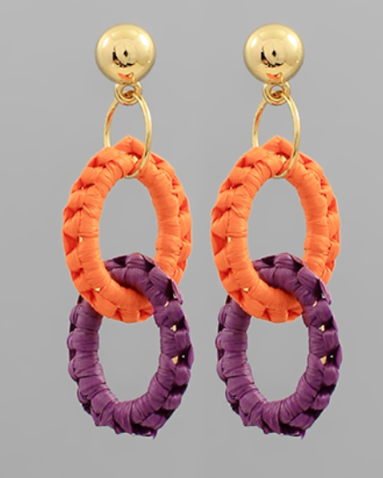 Raffia Orange/Purple Oval Earrings