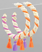 Wrapped Bead/Raffia Orange/Purple Earrings