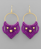 Purple Crochet & Gold Ball Earrings