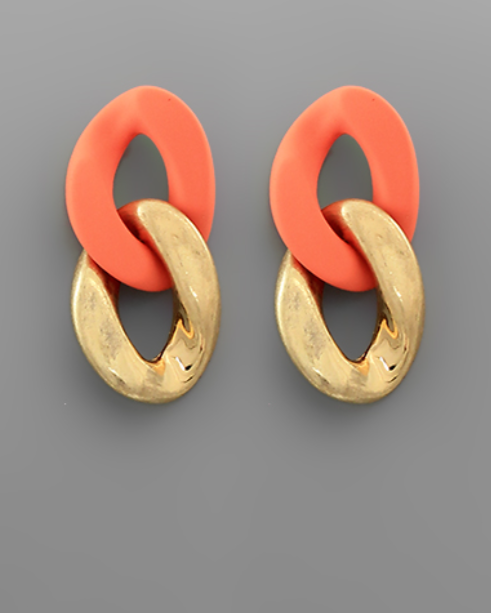 Orange/Gold Coat Chain Earrings