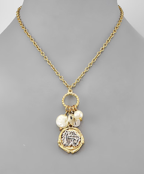 Tiger Coin Necklace with pearl accents
