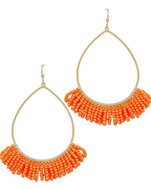 Orange Beaded Teardrop Earrings