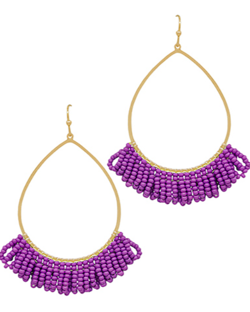 Purple Beaded Teardrop Earrings
