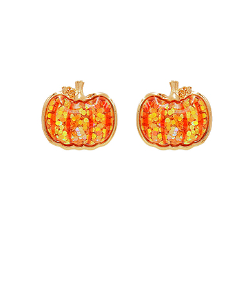 Orange Pumpkin Glitter Earrings