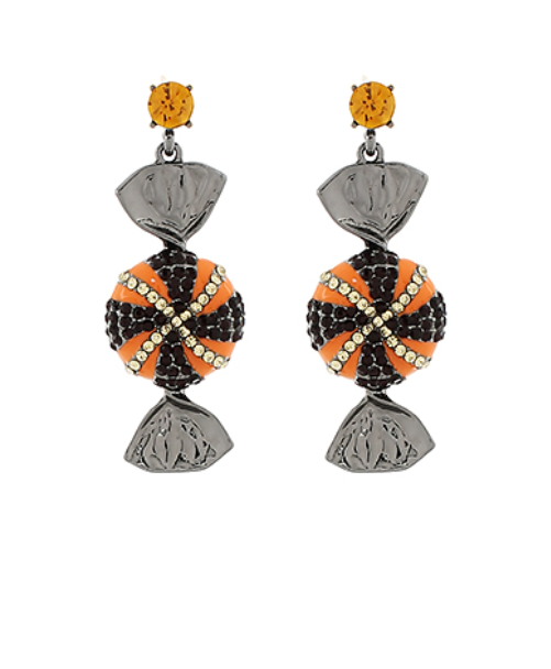 Halloween Crystal Orange & Black Candy Earrings