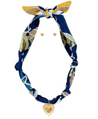 Navy/Gold Scarf Necklace Heart Charm