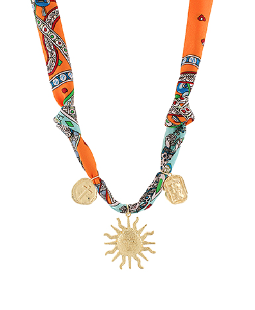 Orange Sunburst Multi-Charm Necklace