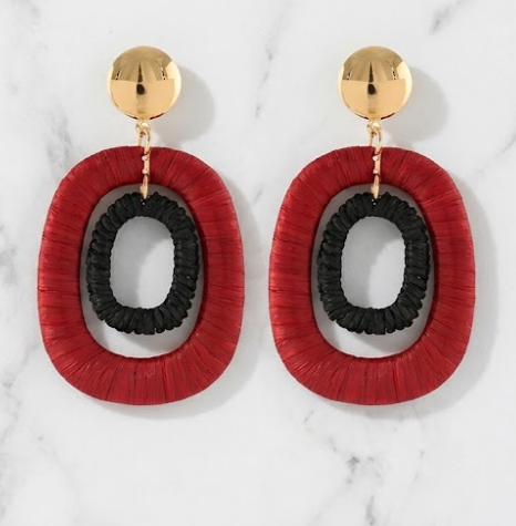 Garnet & Black Wrapped Raffia Hoops