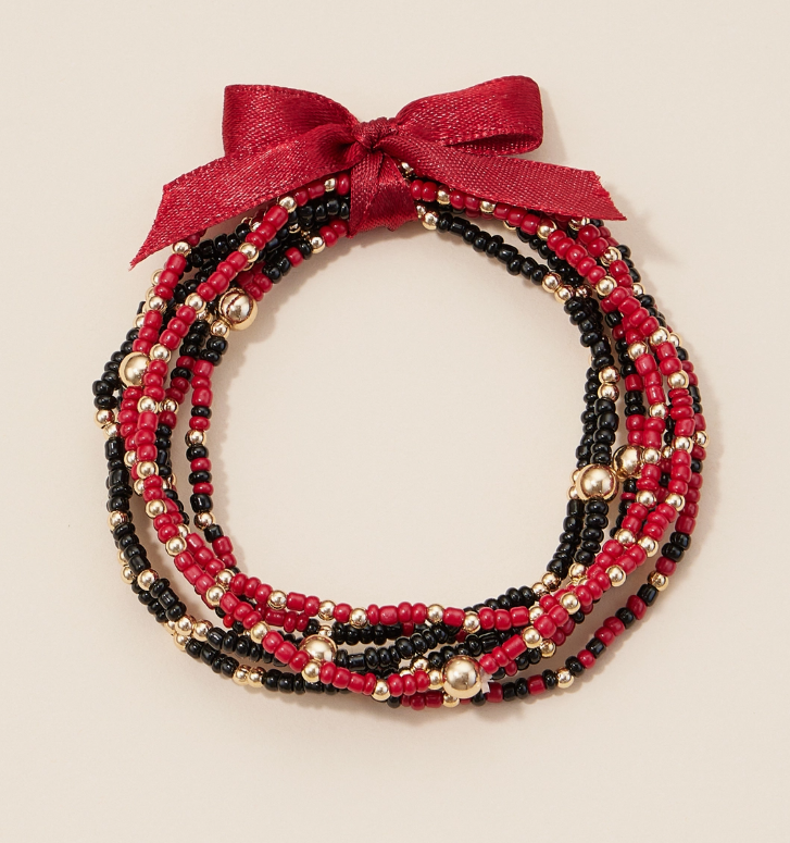 Garnet & Black Seed Bead Bracelet Stack
