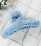 blue fuzzy hair claw clip