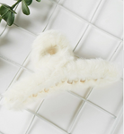 cream fuzzy hair claw clip