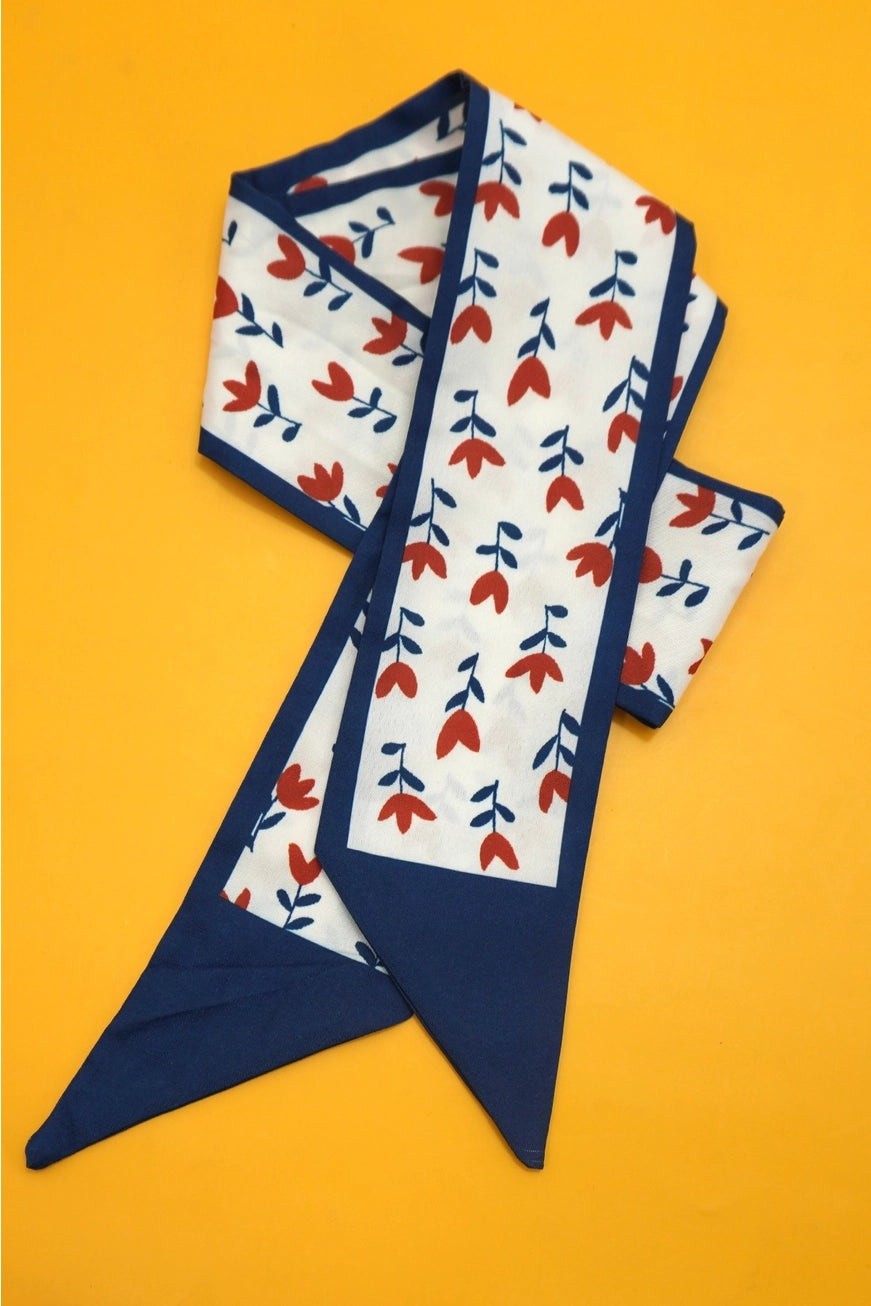 Navy & Orange Skinny Twilly Scarf