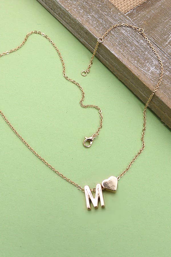 Brass Initial Heart Charm Necklace