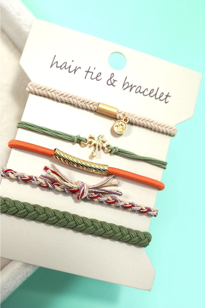 Moss green & orange Boho Bracelet/Hair Tie