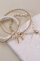 Pearl and Gold Bow Bracelet Stack