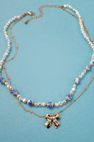 Blue Chinoiserie Pearl Bow Necklace