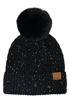 black sequin beanie with pom
