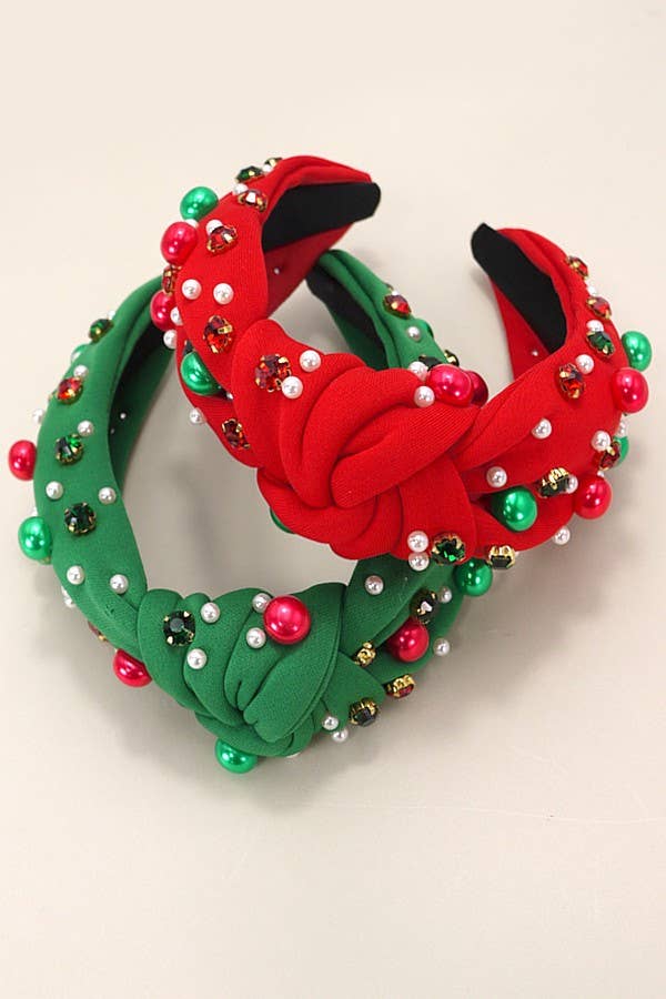 Red & green Christmas Pearl/Rhinestone Headband